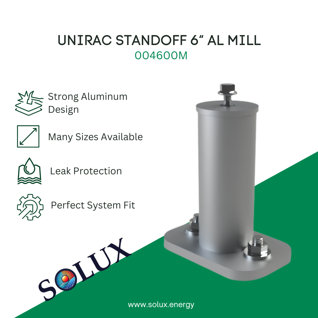 This is an image of Unirac standoff 6 inches aluminum in mill finish